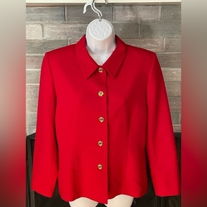 Pendleton Women’s SIZE 12 petite Red Virgin Wool‎ Button Blazer Jacket Excellent